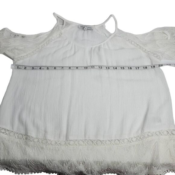 Heartloom Women's White Open Shoulder Keyhole Pompom Lace Blouse Medium - Picture 8 of 8